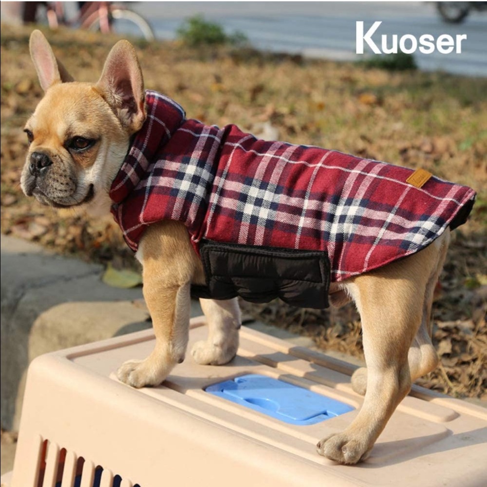 KUOSER Red Black Plaid Quilted Reversible Coat Size Large